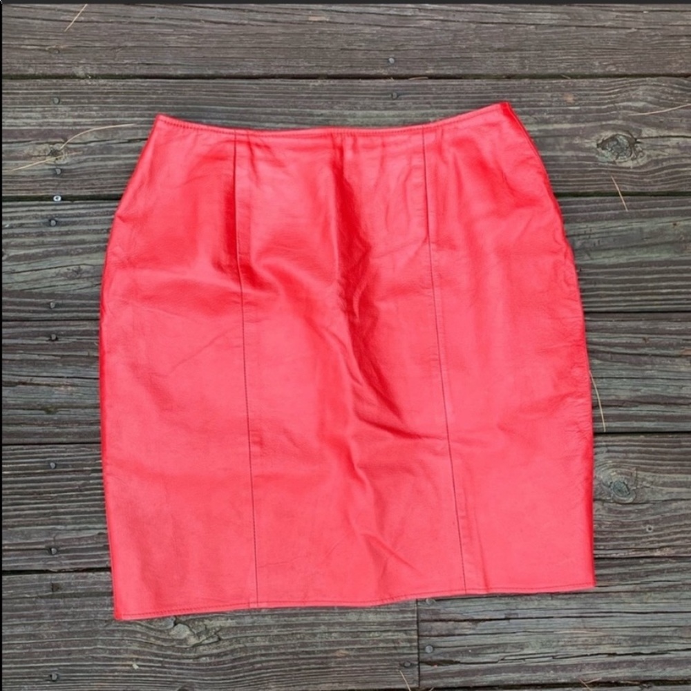 Santa Fe | Red leather pencil mini skirt Size L